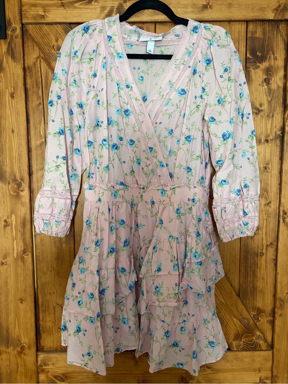 LoveShackFancy Pink Floral Wrap-Style Dress